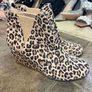 Tom’s Leopard Print Suede Wedge Ankle Boots